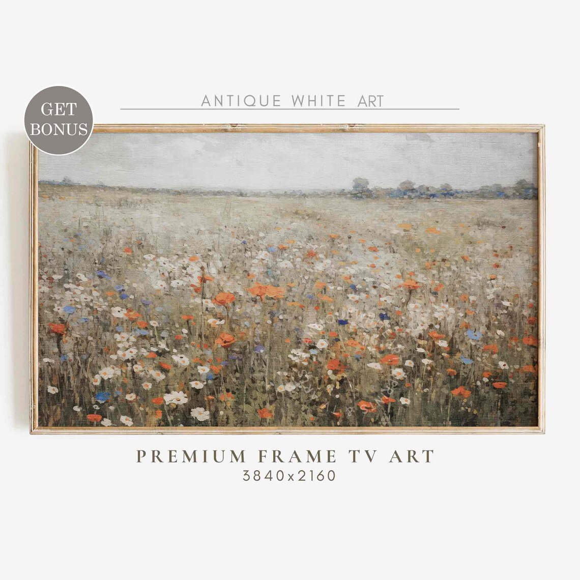 Wildflower Meadow Warm Tone Landscape Art Print