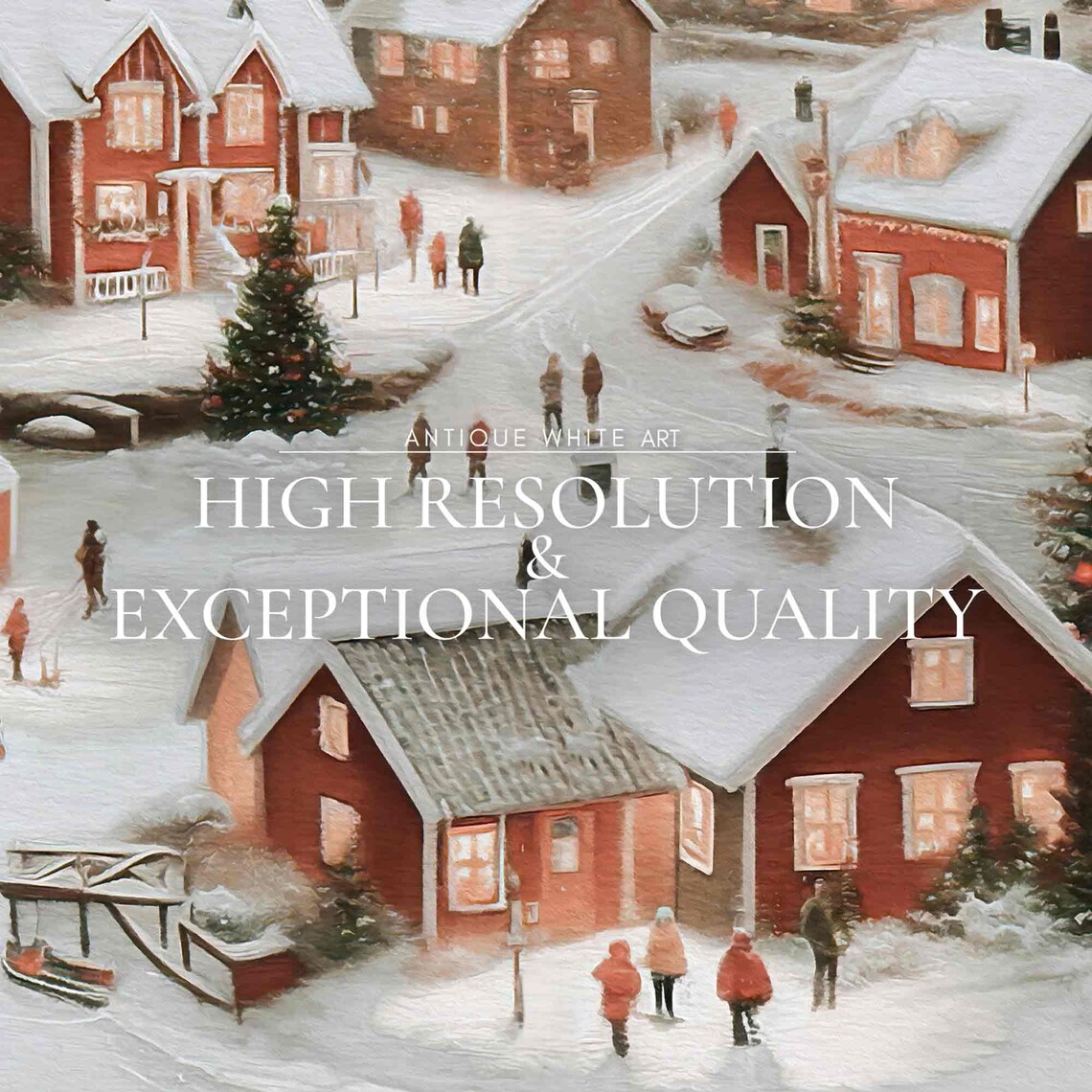 Snowy Scandinavian Village Red Houses Christmas Scene Travel Poster - Image 4