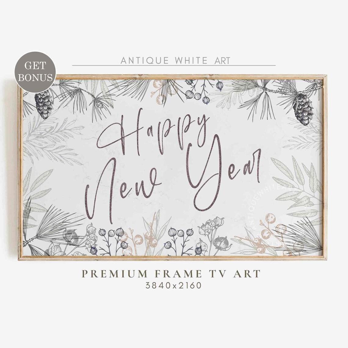 Happy New Year TV Art, Farmhouse Holiday Decor
