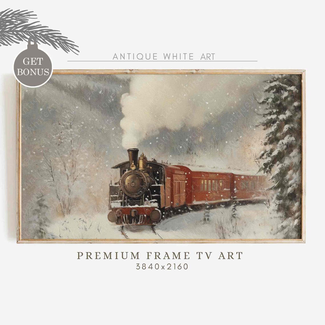 Vintage Red Steam Train Christmas Express Snowy Landscape Poster