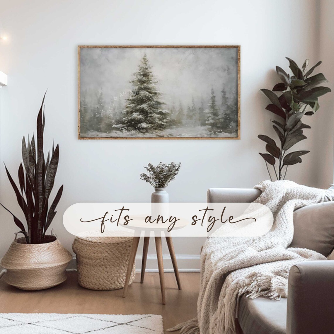 Fir Tree Frame TV Art, Moody Winter Holiday Decor - Image 2