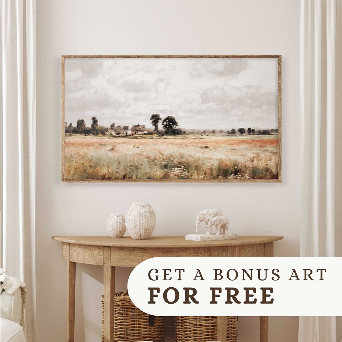 Vintage Neutral Wildflowers Art Print, Farmhouse Decor - Image 2