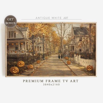 Spooky Town Halloween Vintage Town Street Art Print