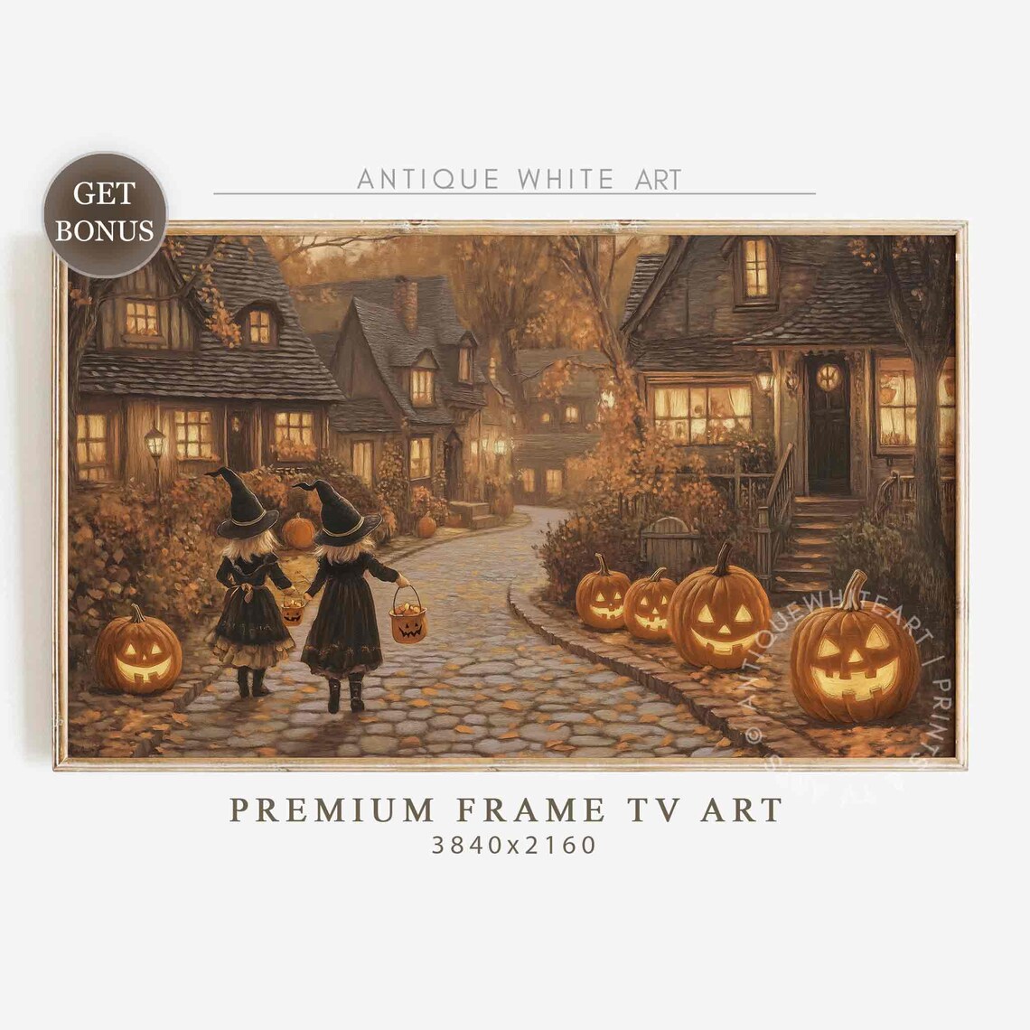 Halloween Vintage Town Street Fall Art Print
