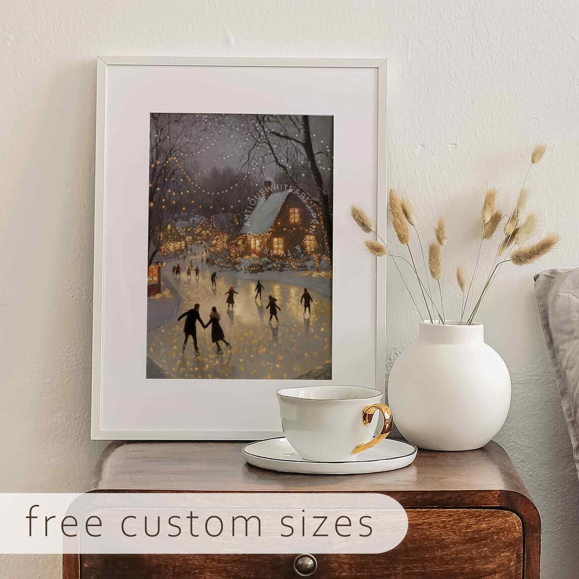 Winter Ice Skating Christmas Eve Art Print - Image 3