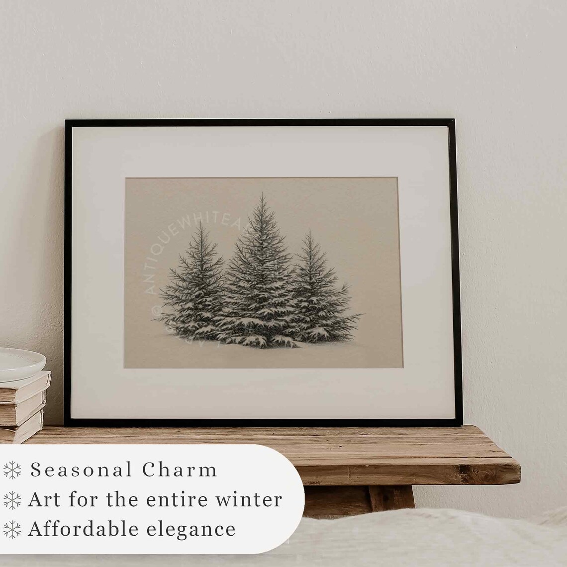 Forest Sketch Rustic Christmas Art Print - Image 4