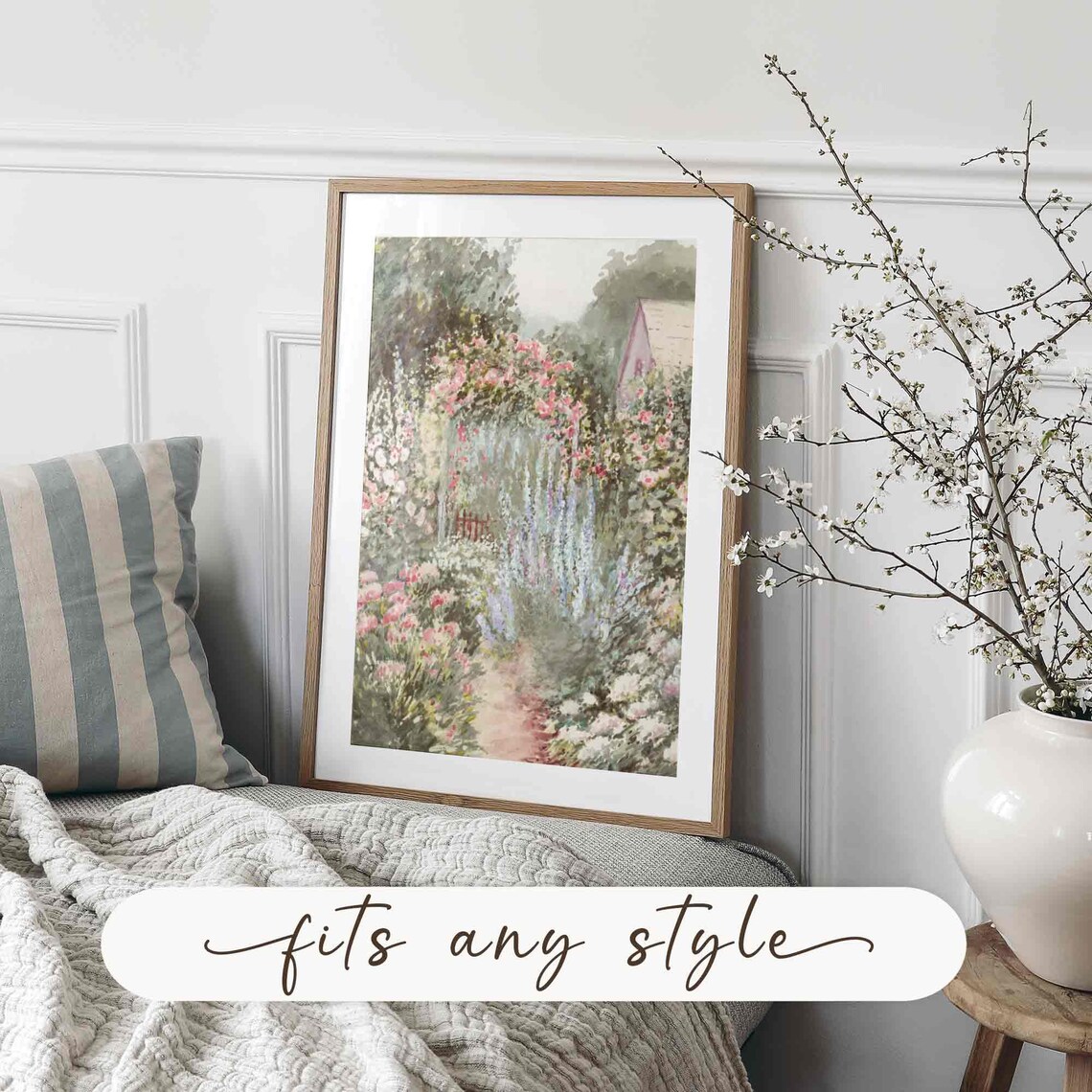 Floral Garden Vintage Summer Landscape Art Print - Image 4