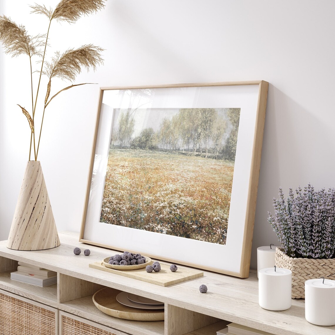 Wildflower Field Landscape, Vintage Farmhouse Art Print - Image 3