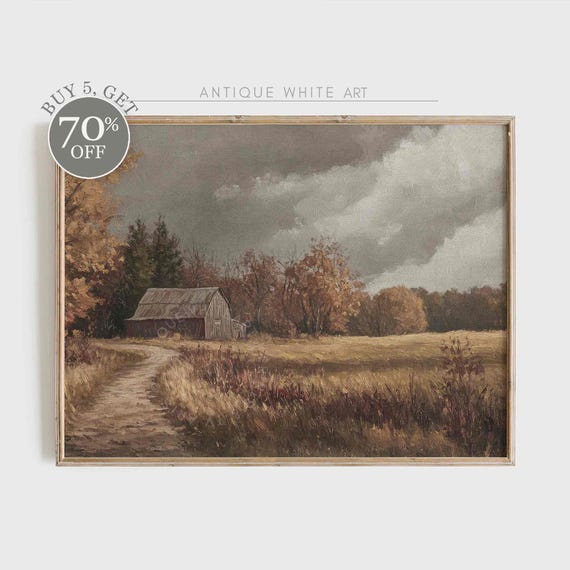 Rustic Fall Landscape Painting Moody Fall Oil Painting Farmhouse Fall Decor Art Print Antiquewhiteart A352