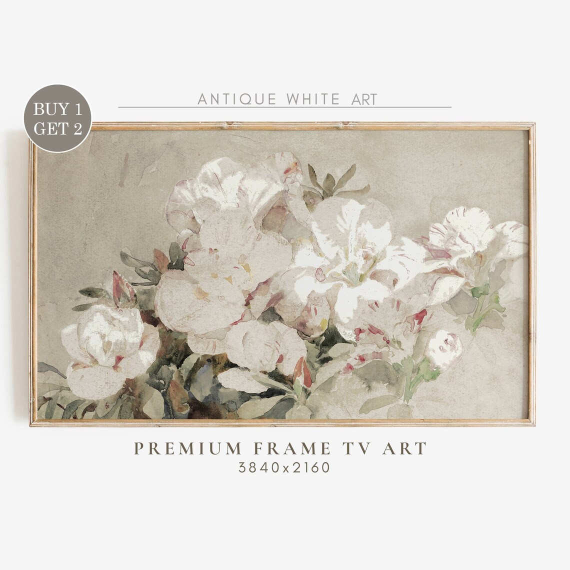 Neutral Flower Frame TV Art, Vintage Floral Print