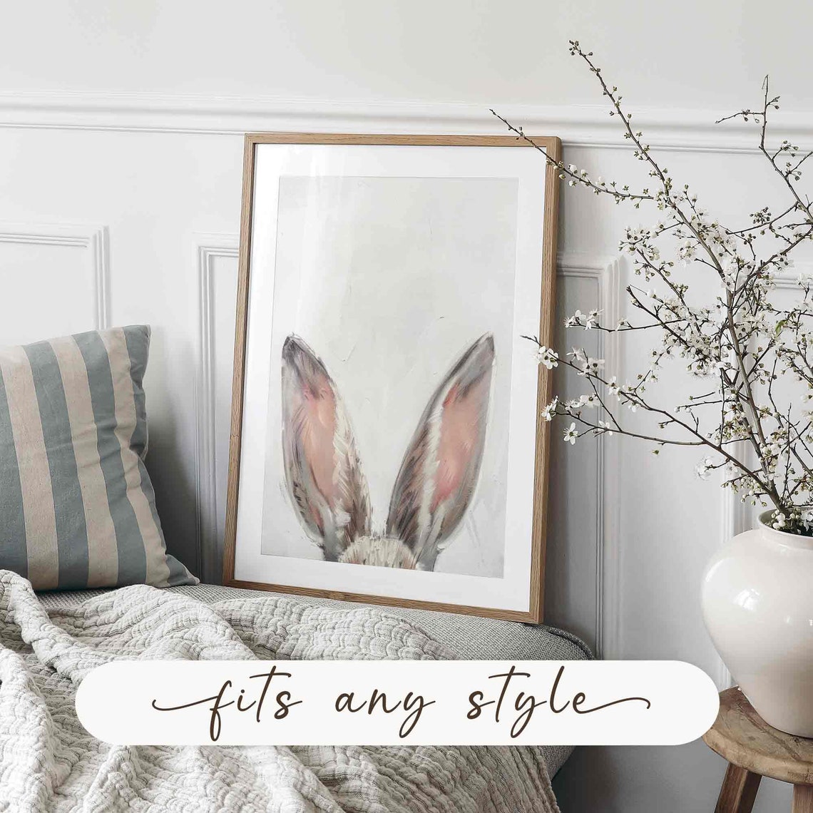 Cute Easter Bunny Ears Close Up Neutral Nursery Wall Art Print - Image 2