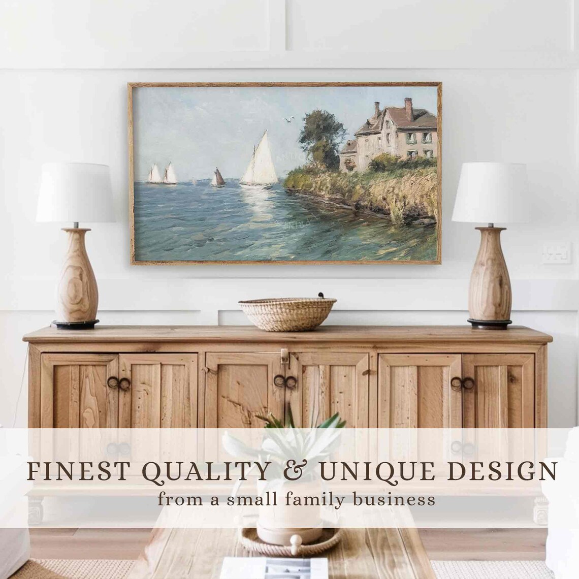 Vintage Sailboats Coastal House Seascape Oil Painting Serene Sea Poster - Image 4