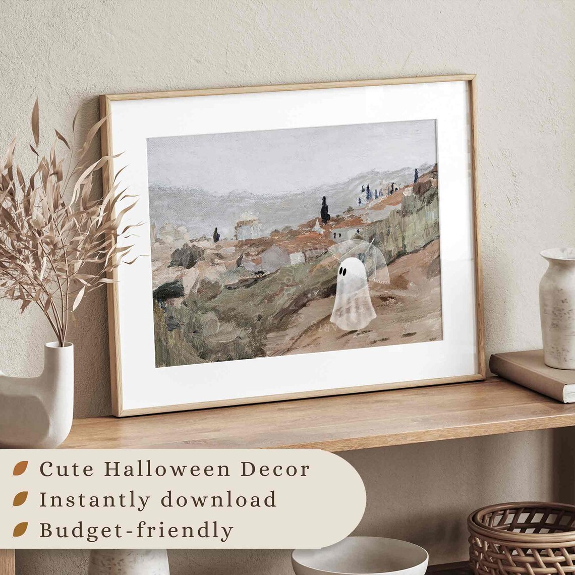 Cute Ghost With Umbrella Countryside Path Vintage Neutral Painting Poster - Image 4