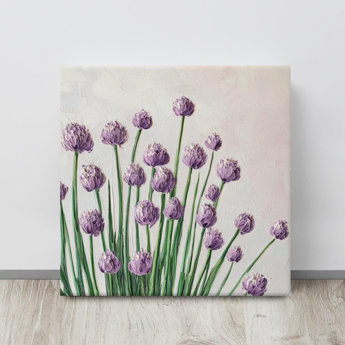 Purple Chive Blossoms Tall Stems Impasto Botanical Art Poster