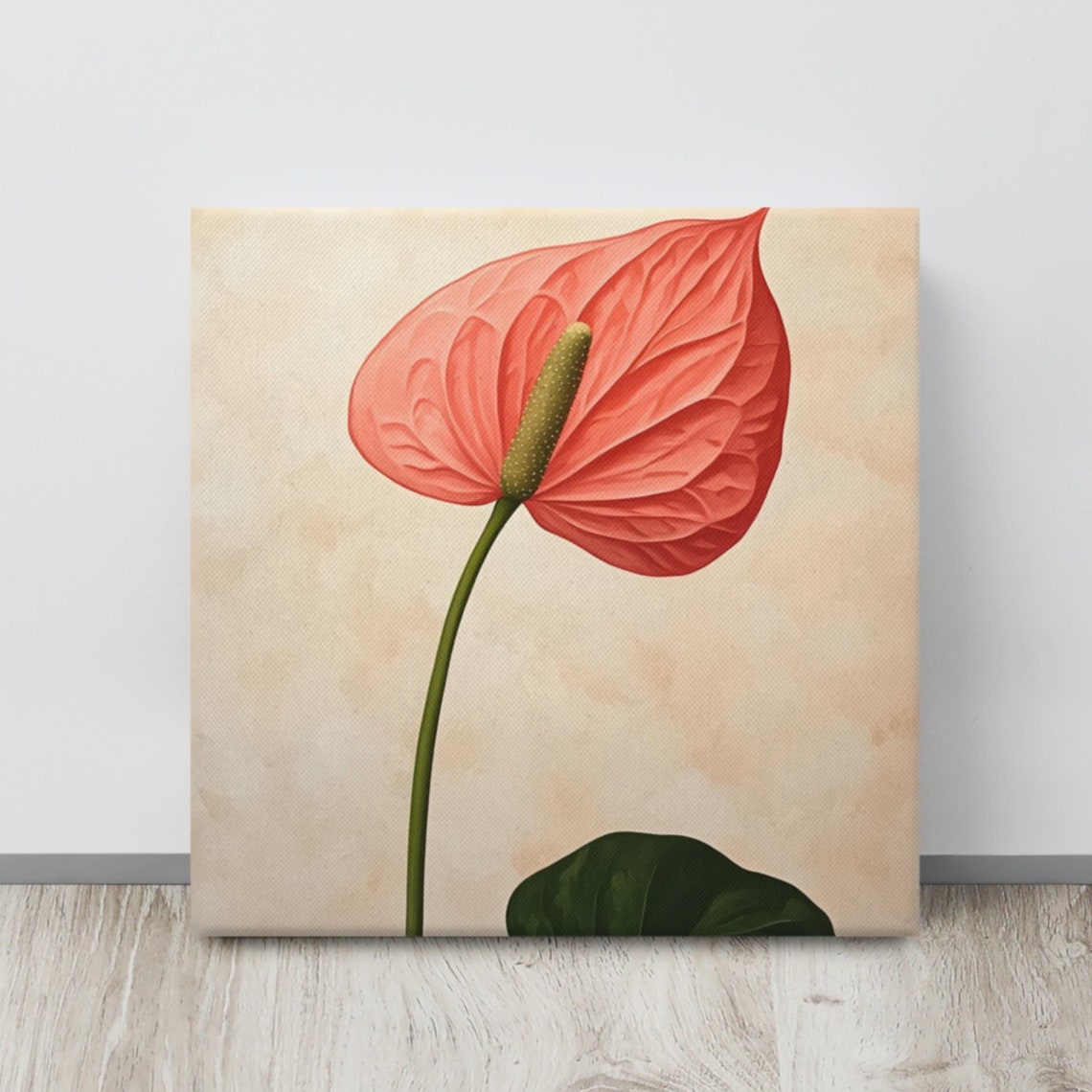 Coral Red Anthurium Laceleaf Flower Minimal Painting Print Poster