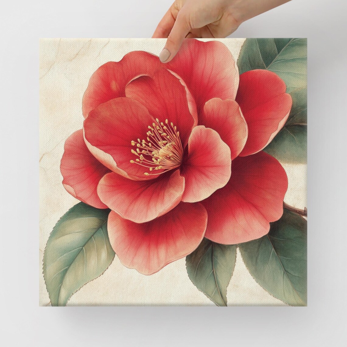 Red Camellia Bloom Vintage Botanical Classic Floral Art Poster