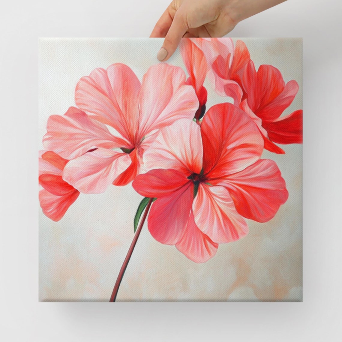 Coral Pink Geranium Blossoms Cluster Soft Botanical Wall Poster