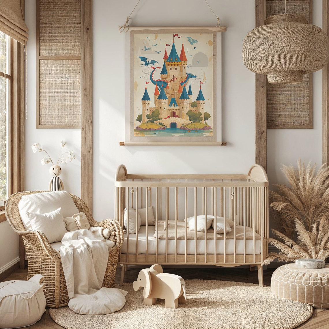 Fairytale Castle Friendly Blue Dragon Whimsical Storybook Kids Poster - Image 5