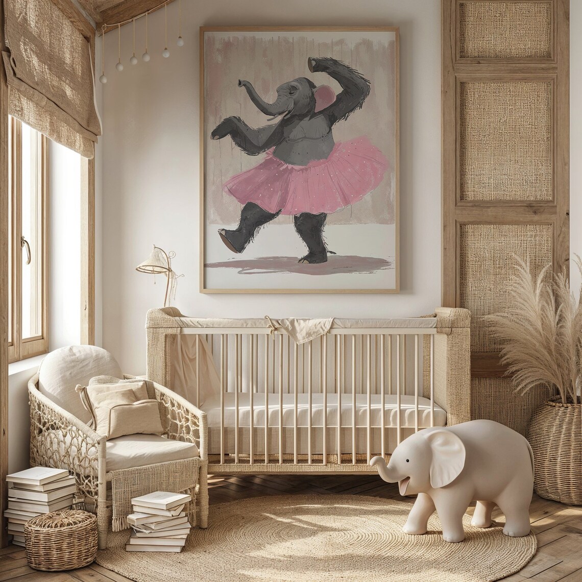 Whimsical Elephant Ballet Dancer Pink Tutu Kids Nursery Wall Art Poster - Image 3