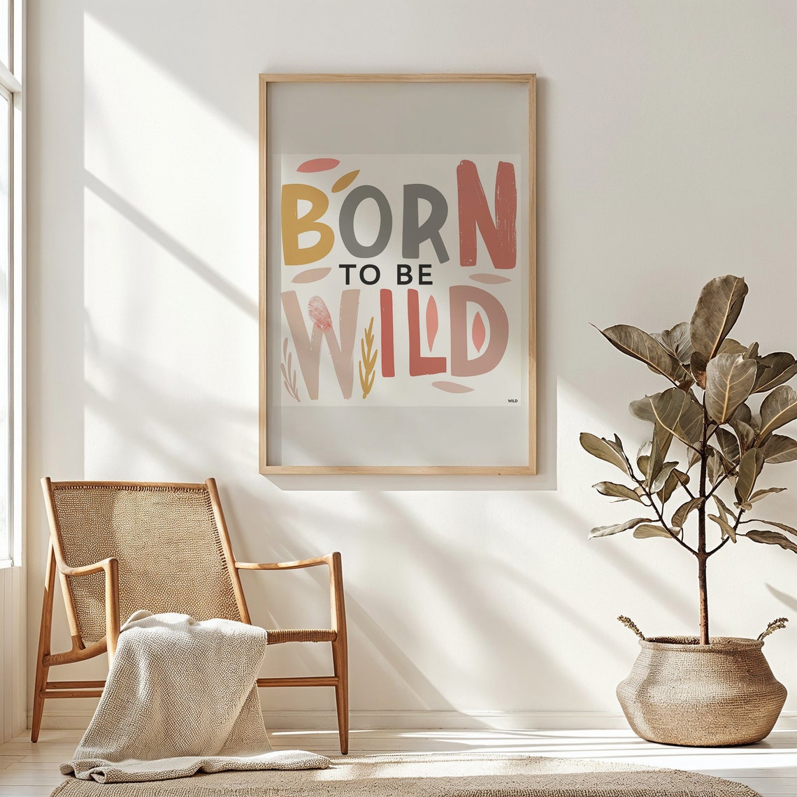 Born To Be Wild Boho Nursery Quote Typography Kids Room Wall Poster