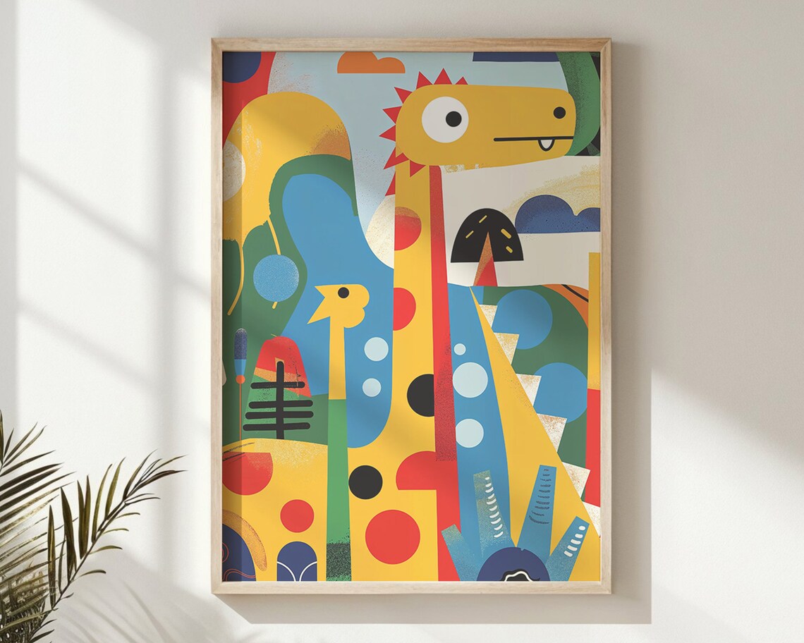 Abstract Pop Art Yellow Dinosaur Illustration Kids Room Nursery Poster - Image 5