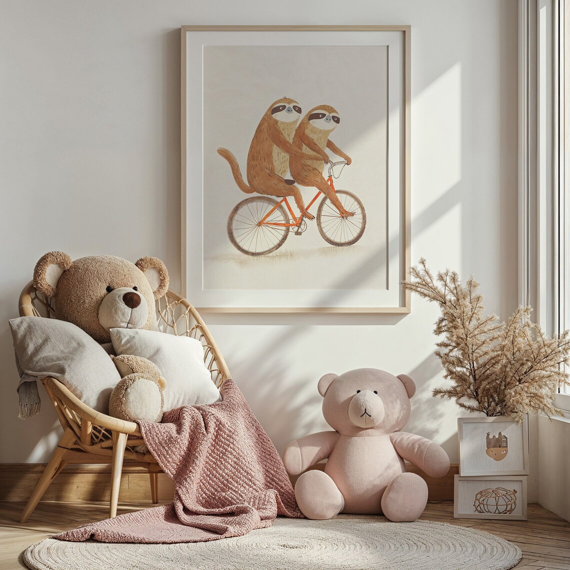 Two Sloths Riding Tandem Bicycle Watercolor Nursery Kids Room Poster - Image 5