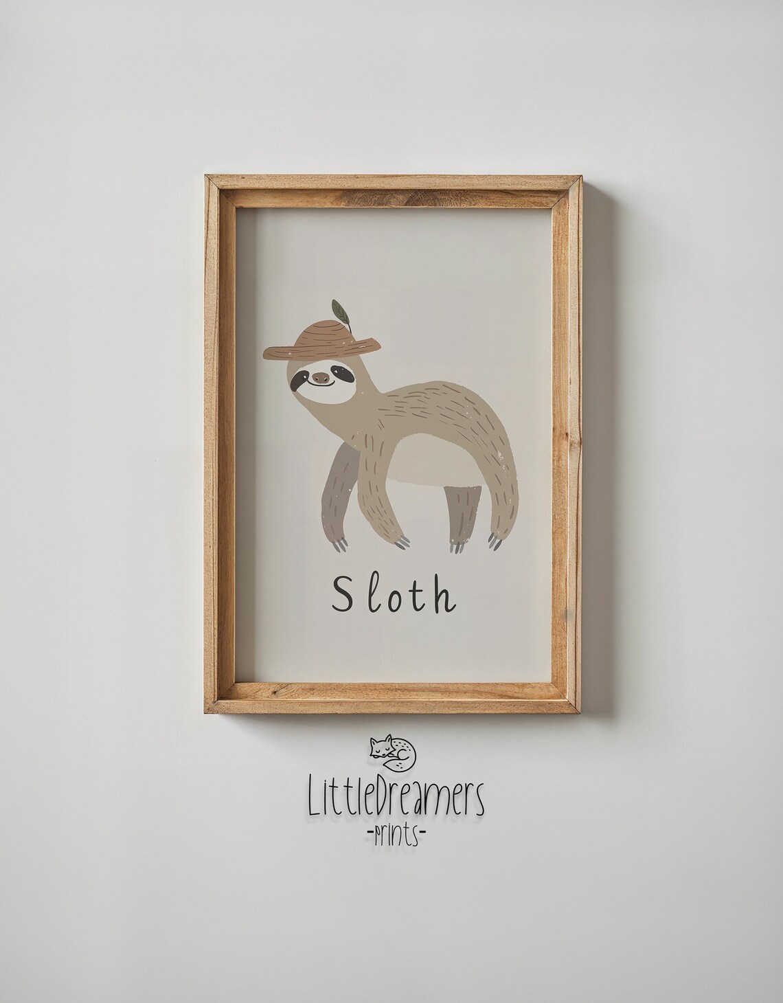 Sloth Wearing Safari Hat Cream Neutral Nursery Kids Room Art Poster - Image 5