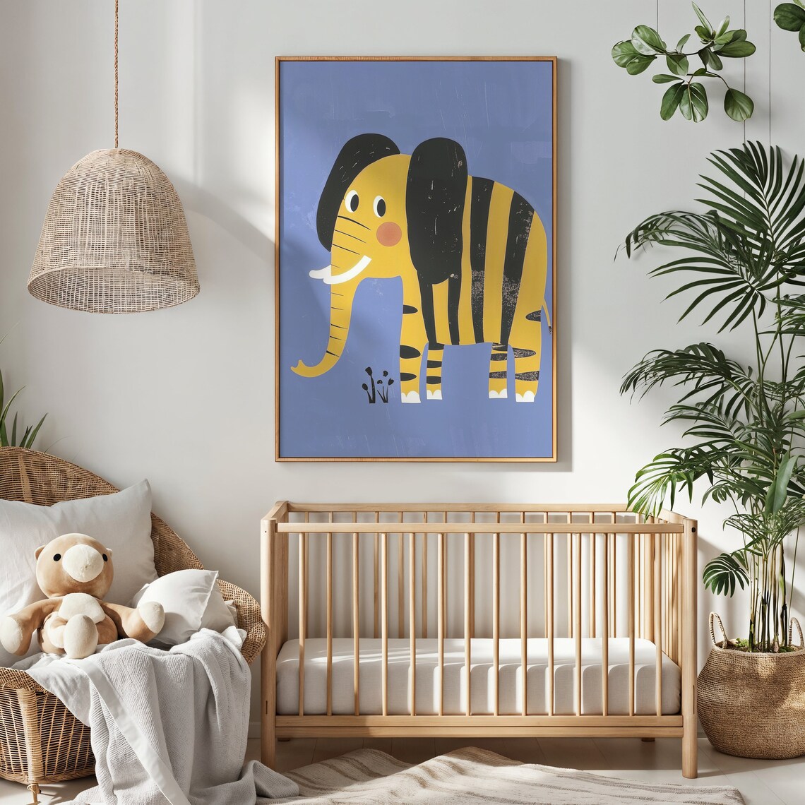 Cute Yellow Elephant Cartoon Illustration Nursery Kids Room Animal Poster - Image 2