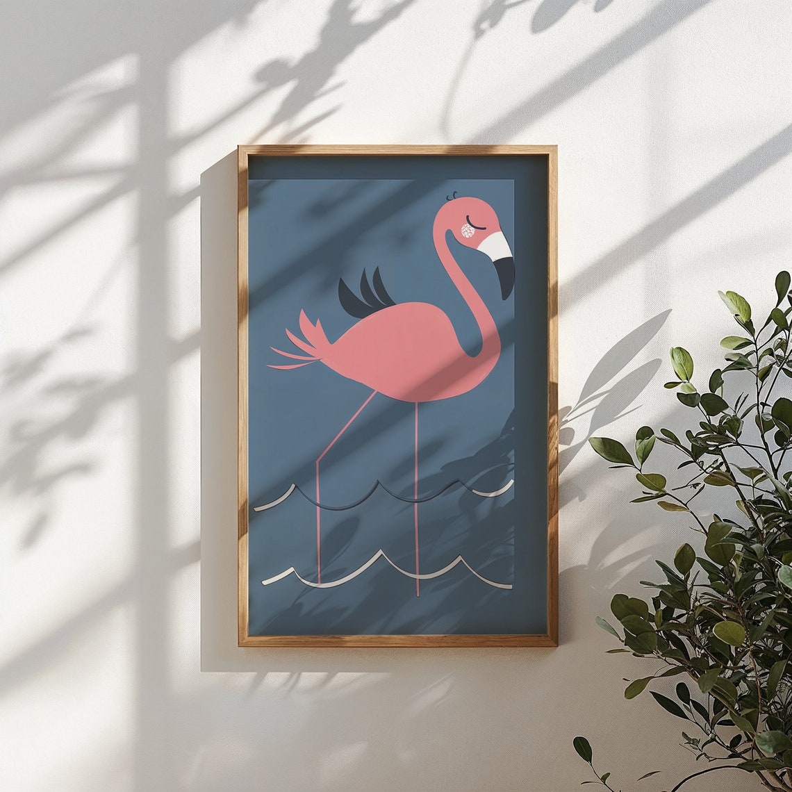 Pink Flamingo Standing In Waves Navy Blue Nursery Wall Art Poster - Image 5