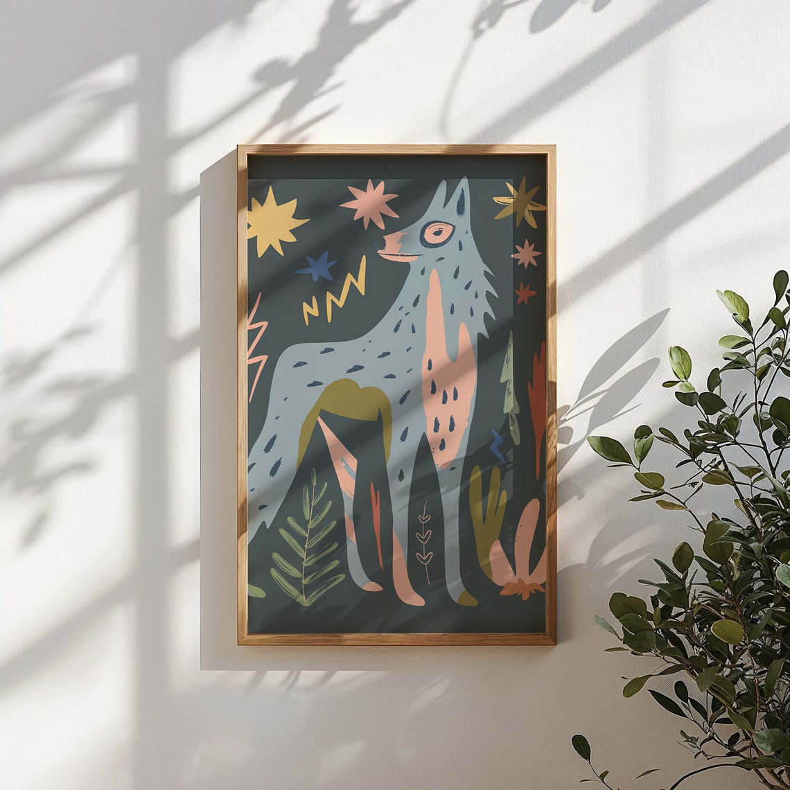 Celestial Gray Wolf Starry Night Folk Art Animal Wall Poster - Image 5