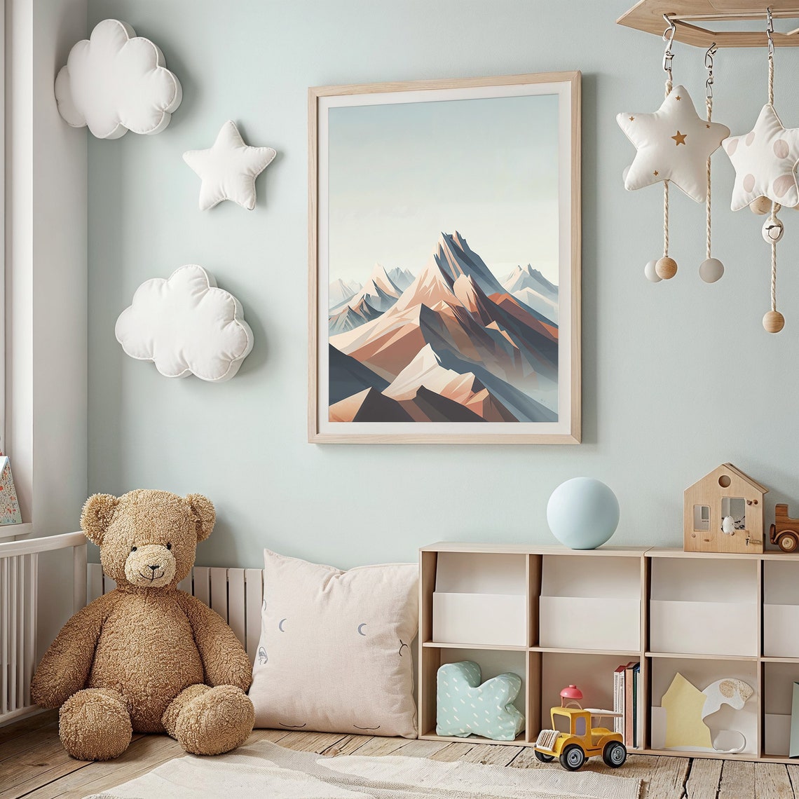 Abstract Geometric Mountain Peaks Terracotta Blue Modern Wall Poster - Image 3