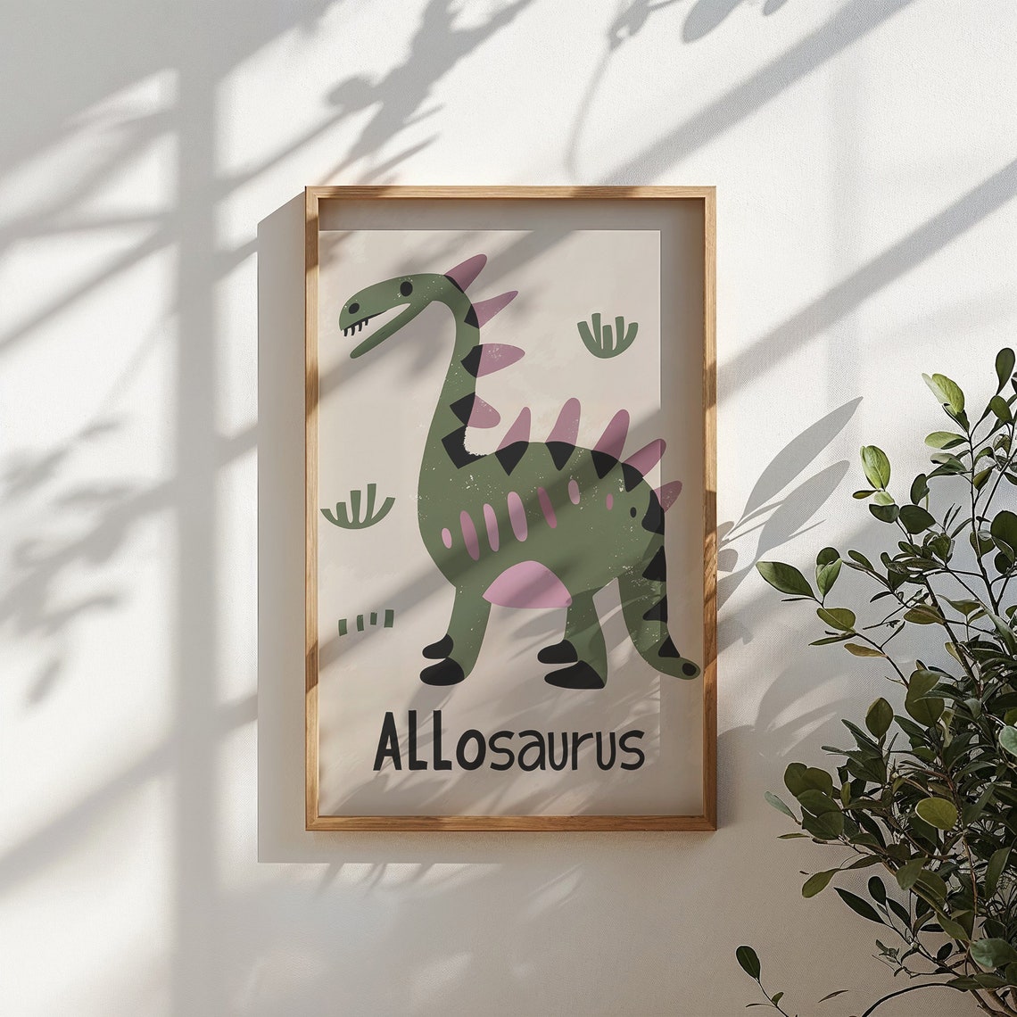 Allosaurus Abstract Green Pink Dinosaur Educational Nursery Poster - Image 5