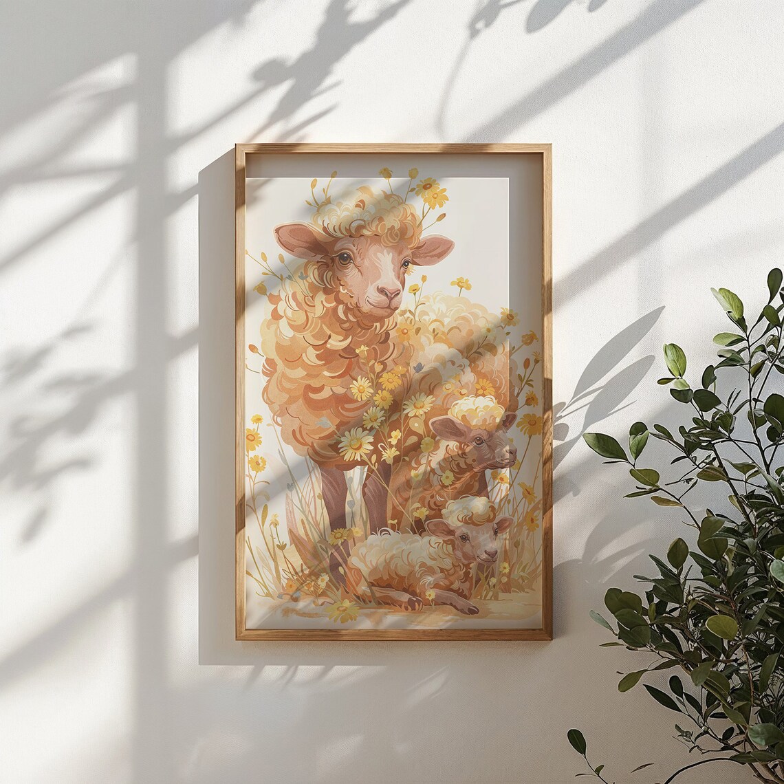 Sheep And Lambs Among Yellow Wildflowers Farm Watercolor Art Print - Image 5