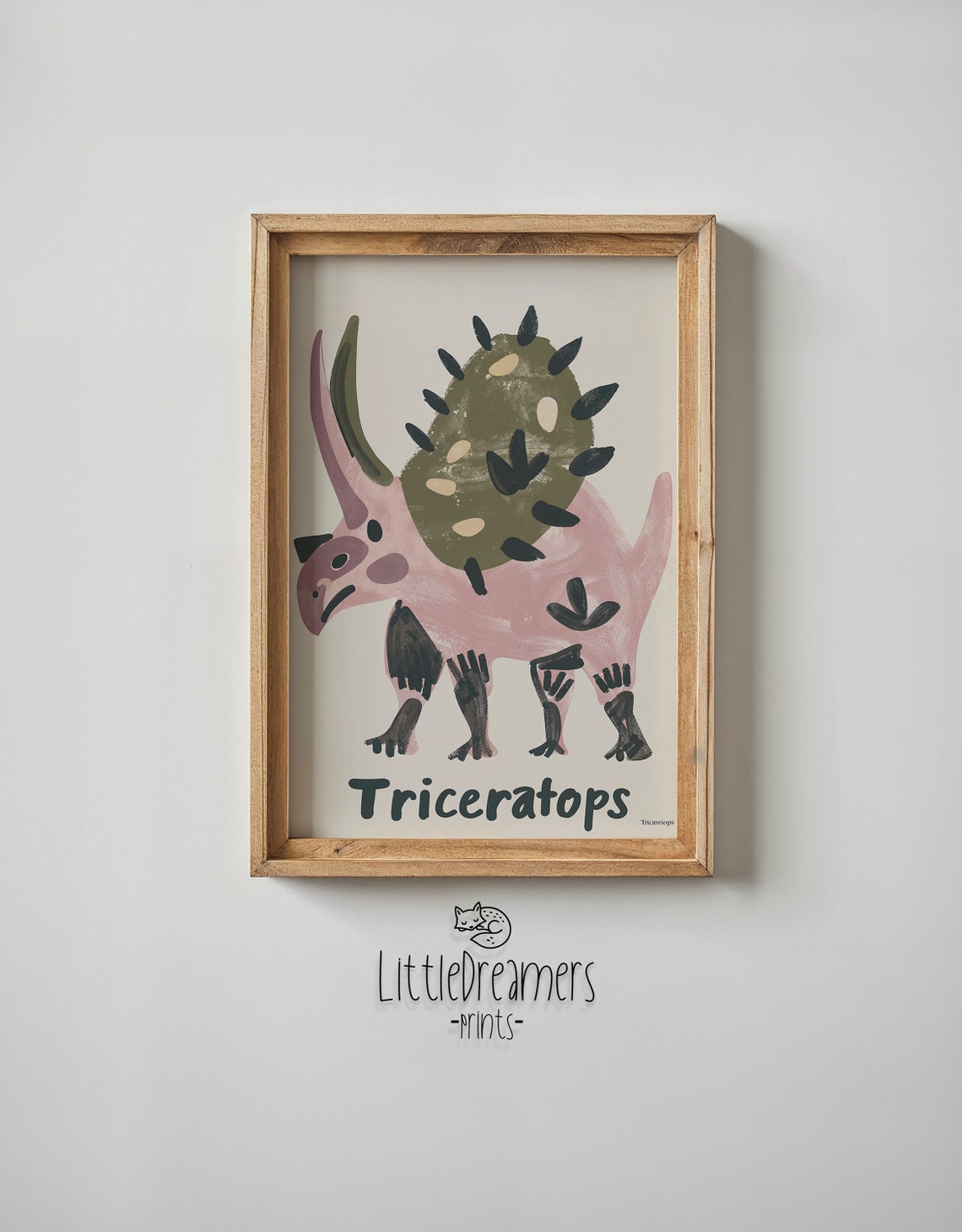 Triceratops Abstract Pink Green Dinosaur Educational Nursery Poster - Image 5