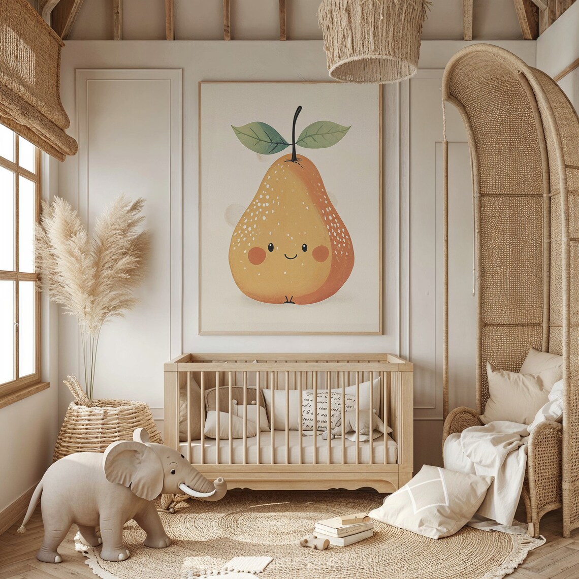 Smiling Pear Nursery Art Print, Whimsical Fruit Decor - Image 3