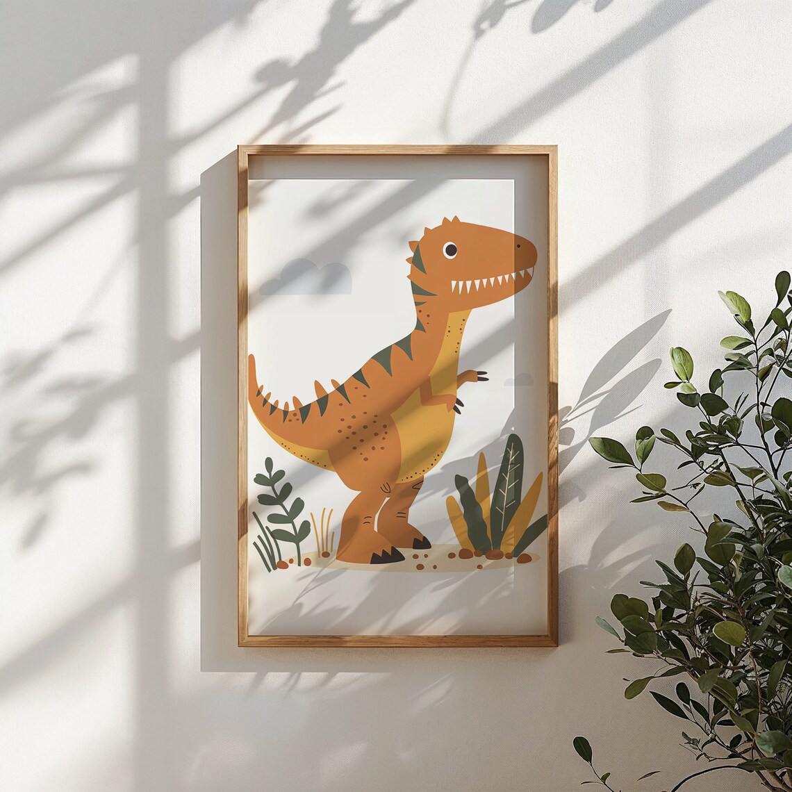 Playful Orange T Rex Dinosaur Illustration Kids Room Nursery Poster - Image 4