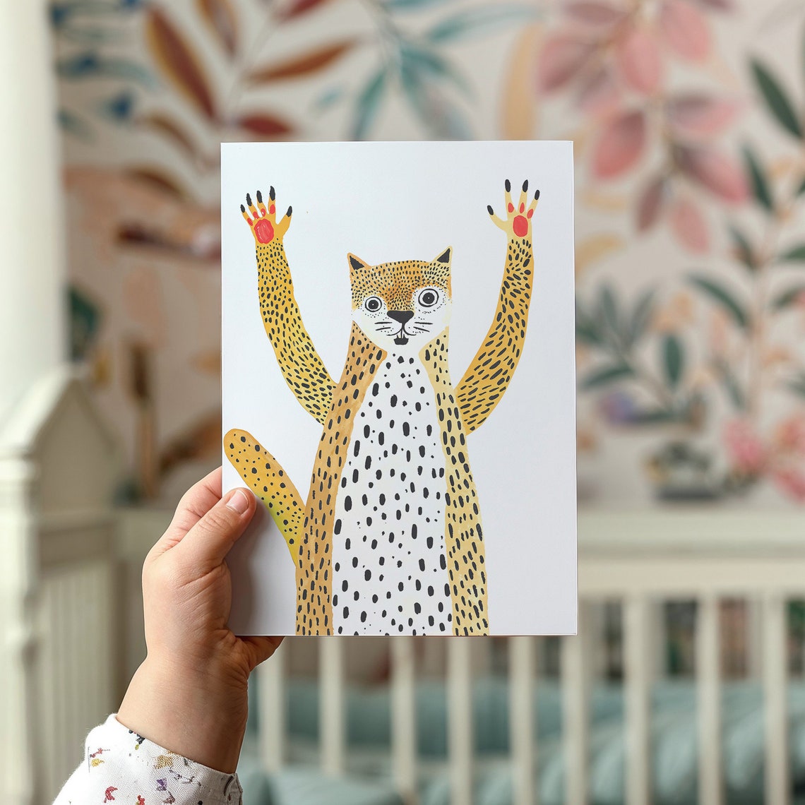 Cheerful Cheetah Paws Up Spotted Yellow Kids Safari Wall Poster - Image 2