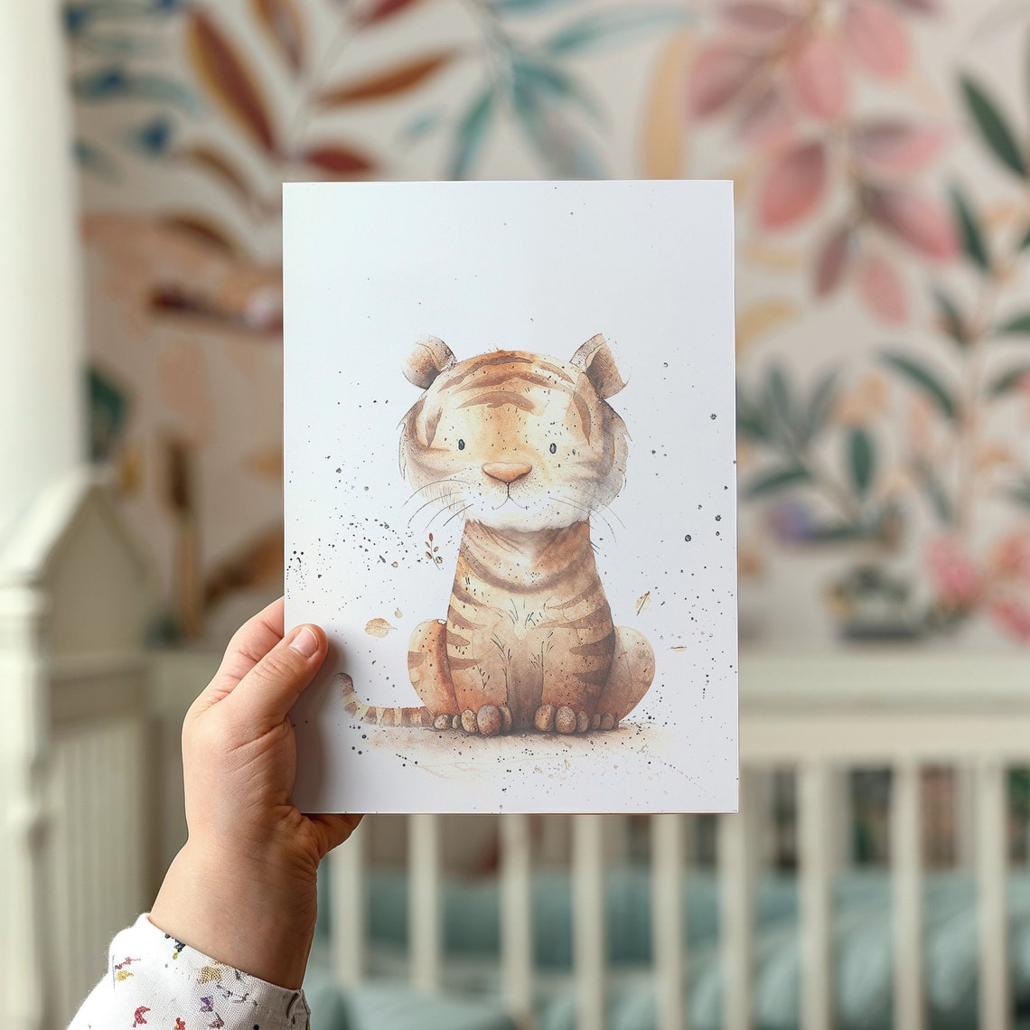 Baby Tiger Cub Watercolor Sitting Neutral Nursery Jungle Animal Poster - Image 2