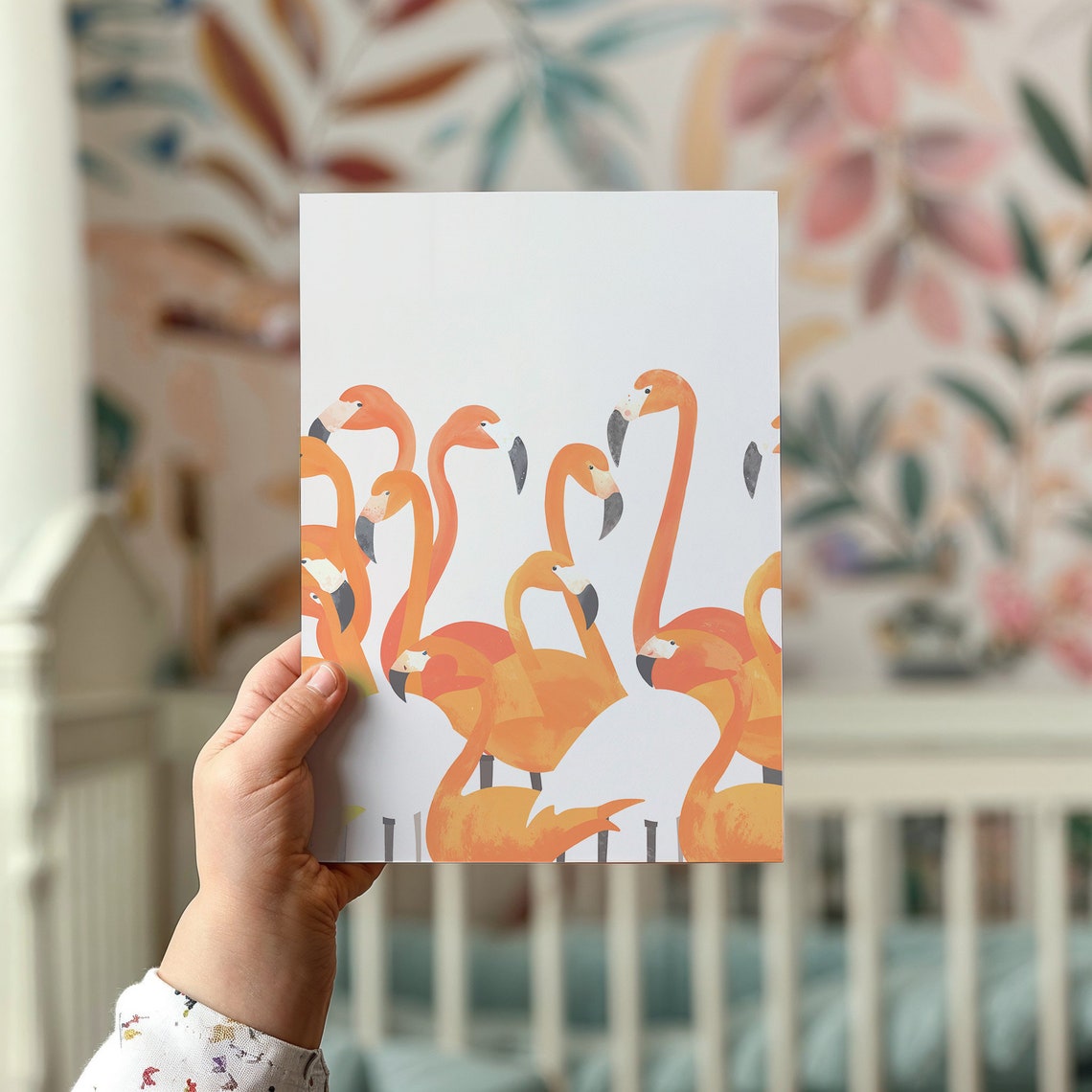 Orange White Flamingo Crowd Tropical Nursery Wall Art Kids Bird Poster - Image 2