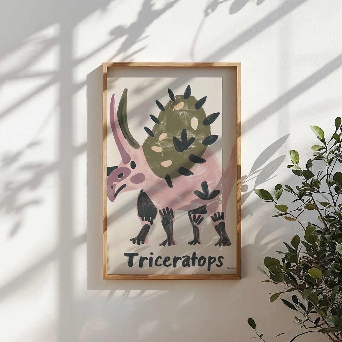 Triceratops Abstract Pink Green Dinosaur Educational Nursery Poster - Image 3