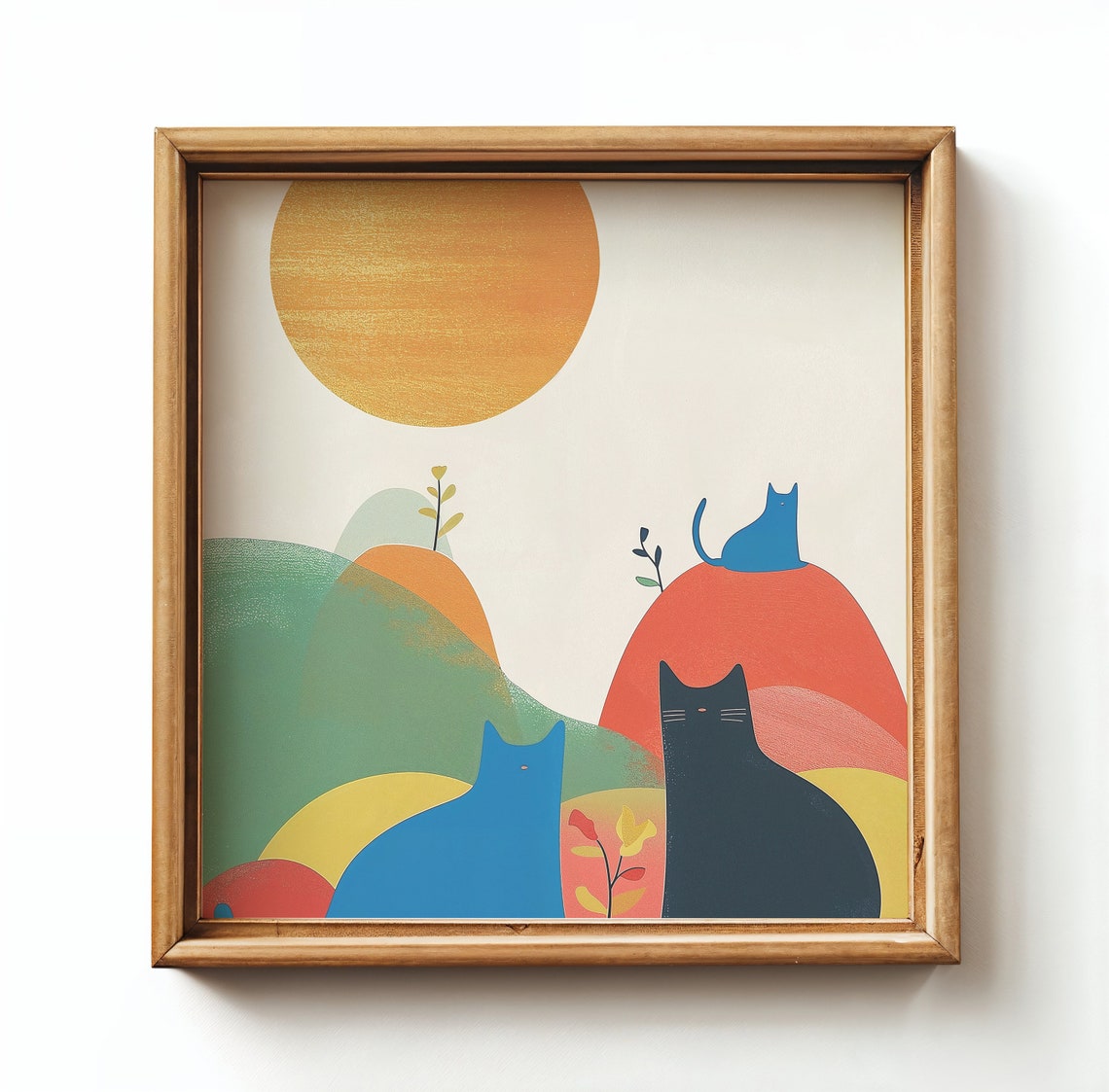 Three Cats Silhouette Sunset Hills Abstract Minimalist Poster - Image 4