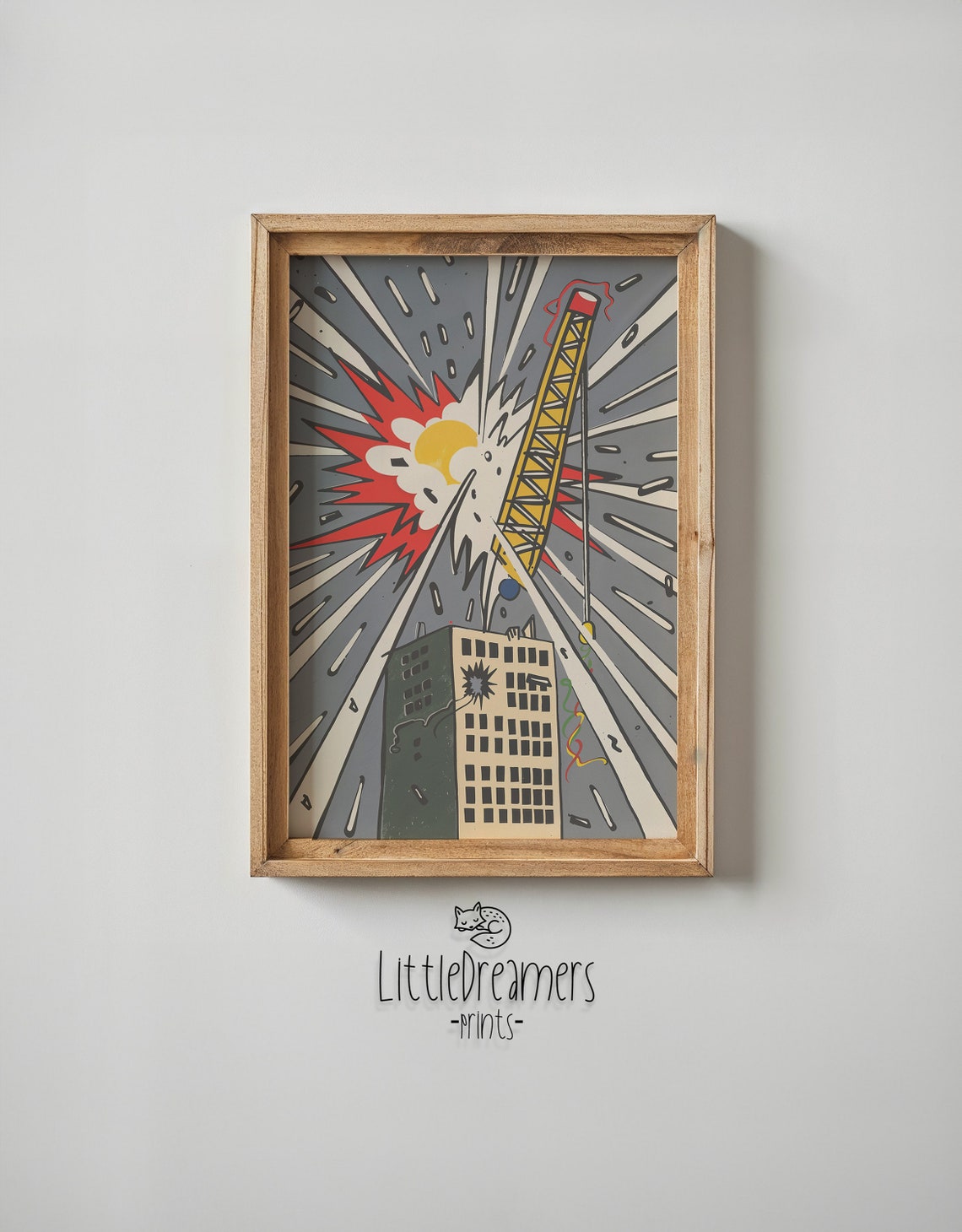 Pop Art City Crane Starburst Explosion Construction Kids Wall Poster