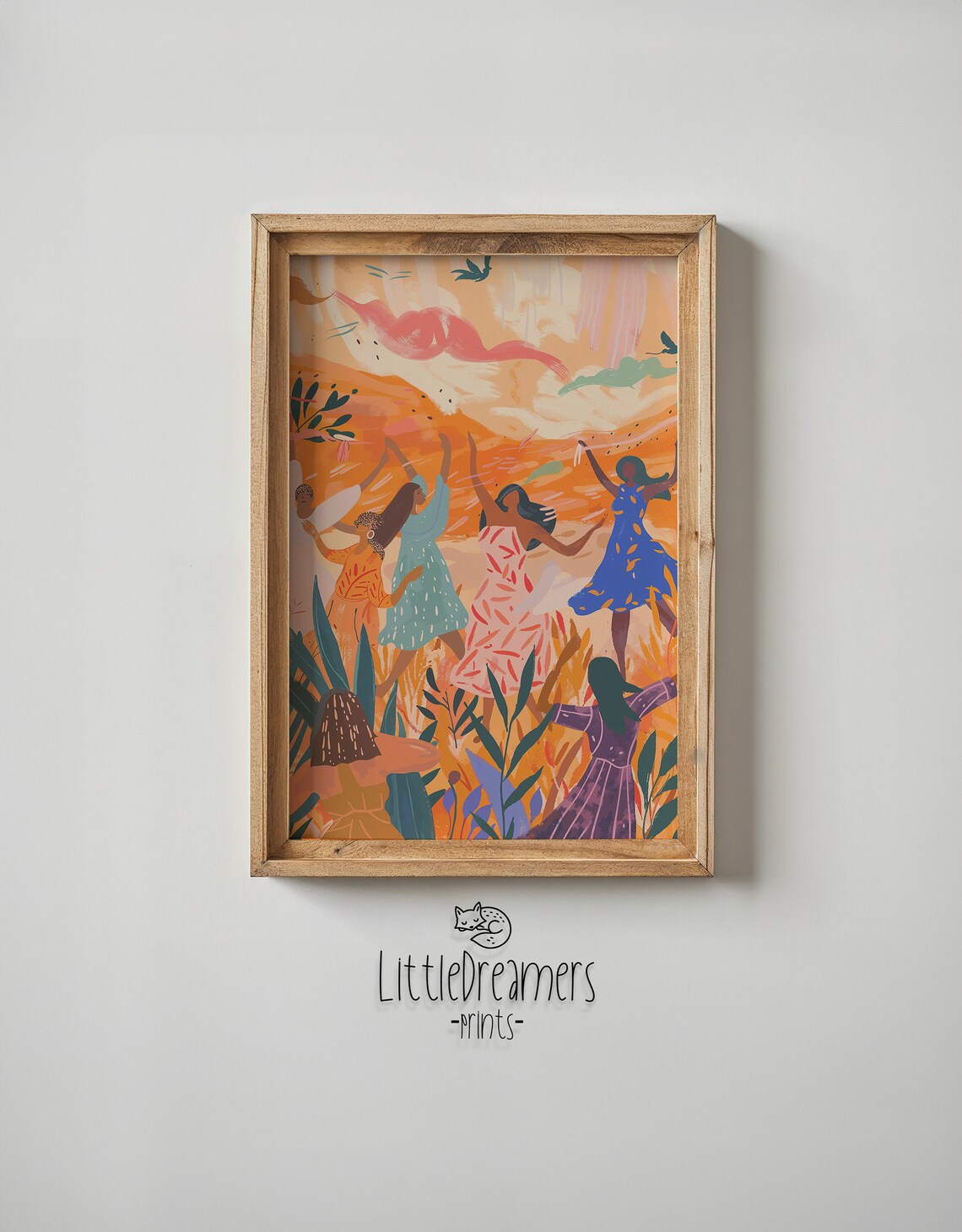 Joyful Women Dancing Garden Warm Tones Kids Room Wall Art Poster - Image 4