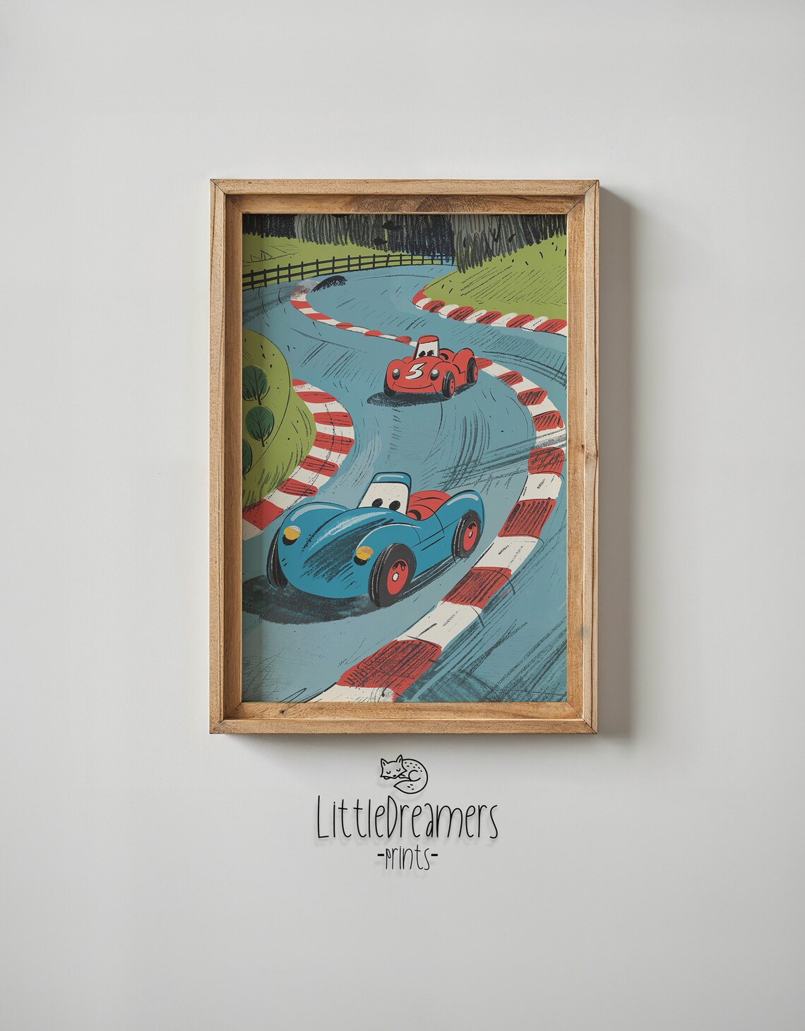 Cartoon Vintage Race Cars Winding Track Kids Boys Room Racing Poster - Image 6