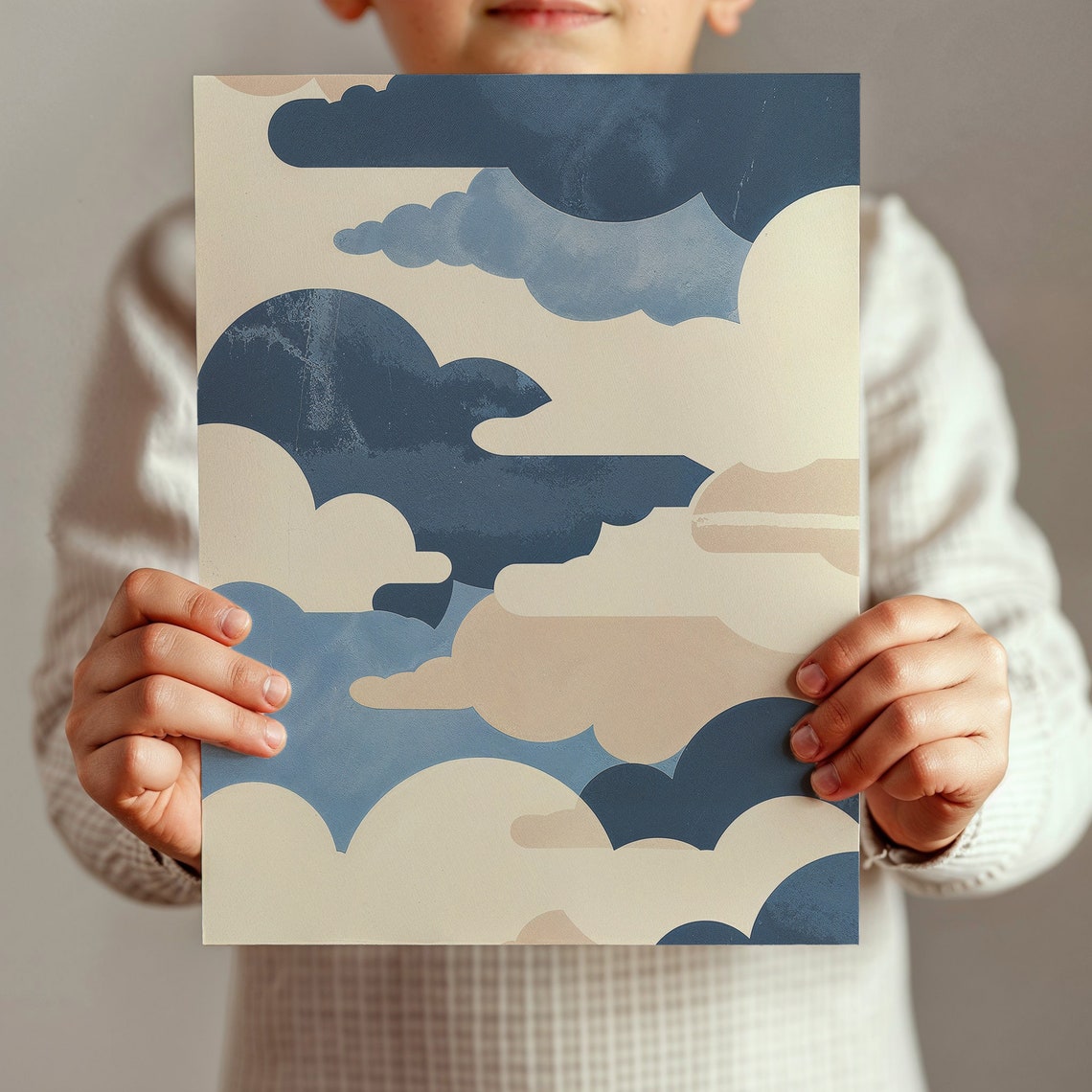 Whimsical Clouds Art Print Nursery Wall Art Kids Posters Decor Calming Sky Blue And Beige - Image 3