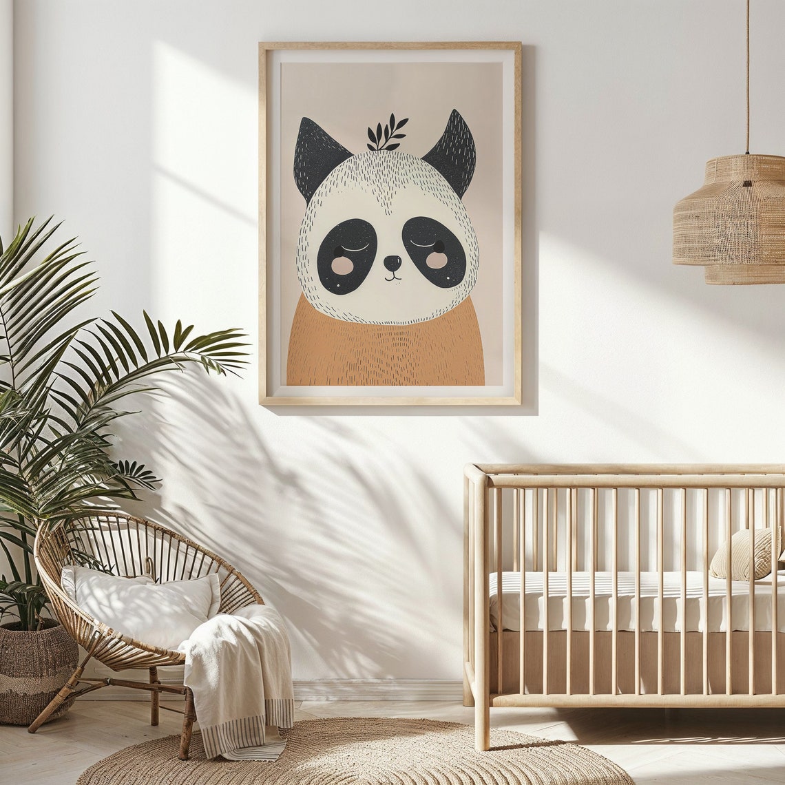 Sleepy Smiling Panda Face Tan Body Minimalist Nursery Poster - Image 4