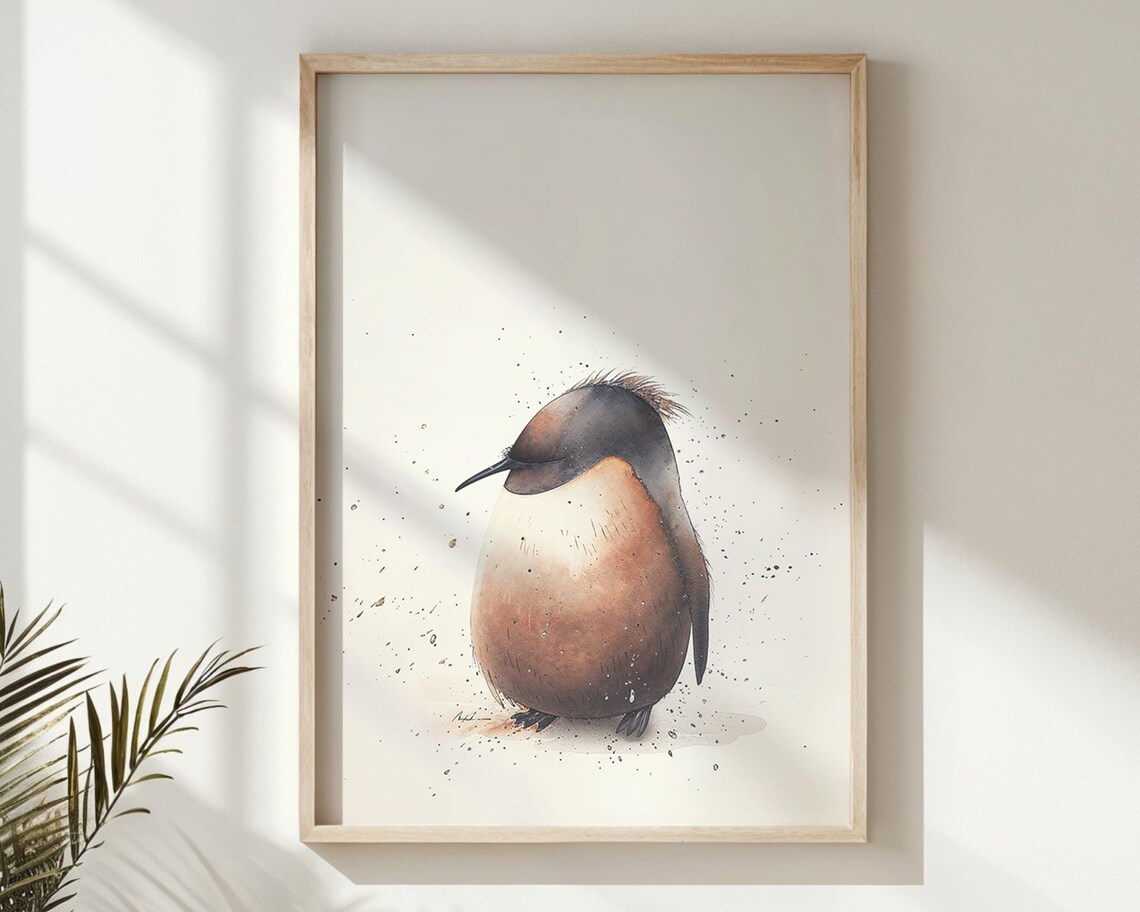 Baby Penguin Watercolor Fluffy Neutral Nursery Kids Room Animal Poster - Image 6