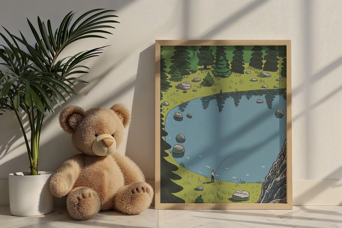 Fishing Adventure Art Lake Scene Nursery Wall Art Kids Fishing Poster Nature Landscape Print Outdoor Decor Gift - Image 5