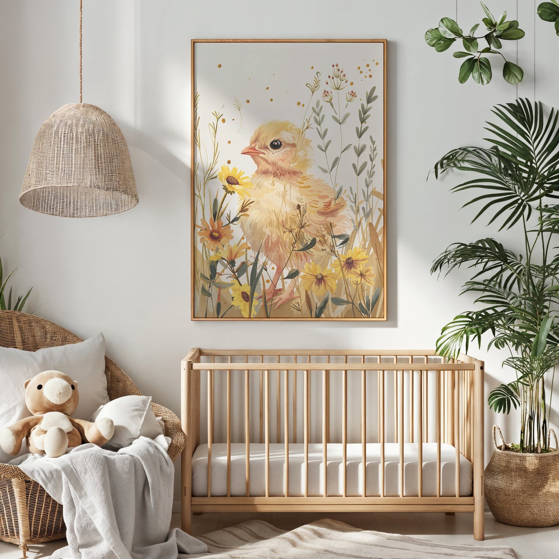Fluffy Baby Chick With Yellow Wildflowers Spring Watercolor Art Print - Image 2