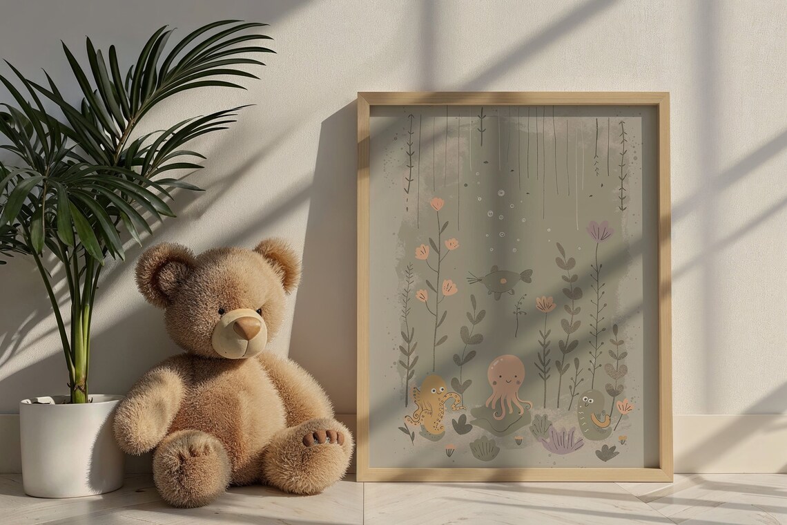 Underwater Ocean Animals Nursery Wall Art Print, Neutral Tones - Image 6
